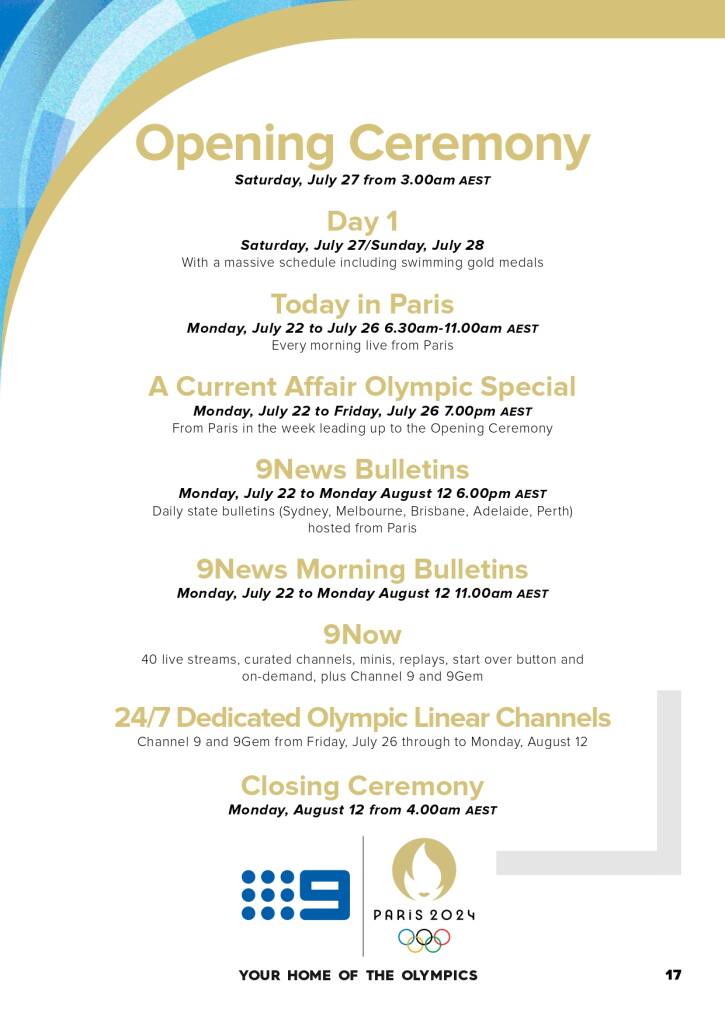 Nine announces full Olympics schedule 